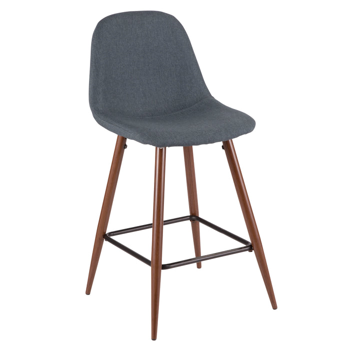 Tabouret moderne du milieu du 20e siècle Pebble de hauteur comptoir en tissu bleu - ensemble de 2