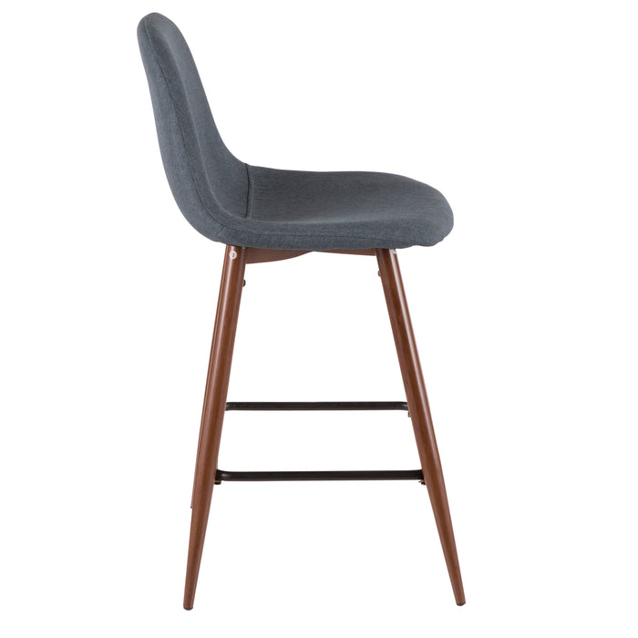 Tabouret moderne du milieu du 20e siècle Pebble de hauteur comptoir en tissu bleu - ensemble de 2