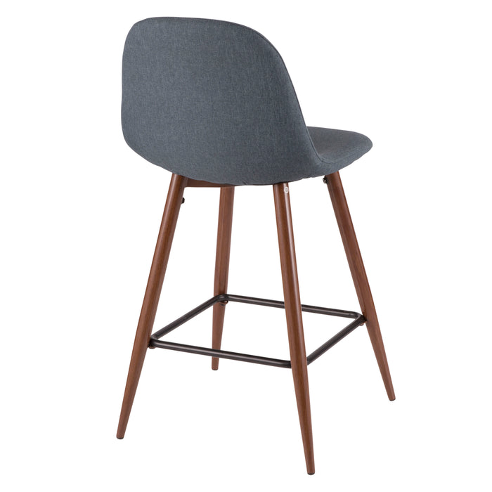 Tabouret moderne du milieu du 20e siècle Pebble de hauteur comptoir en tissu bleu - ensemble de 2