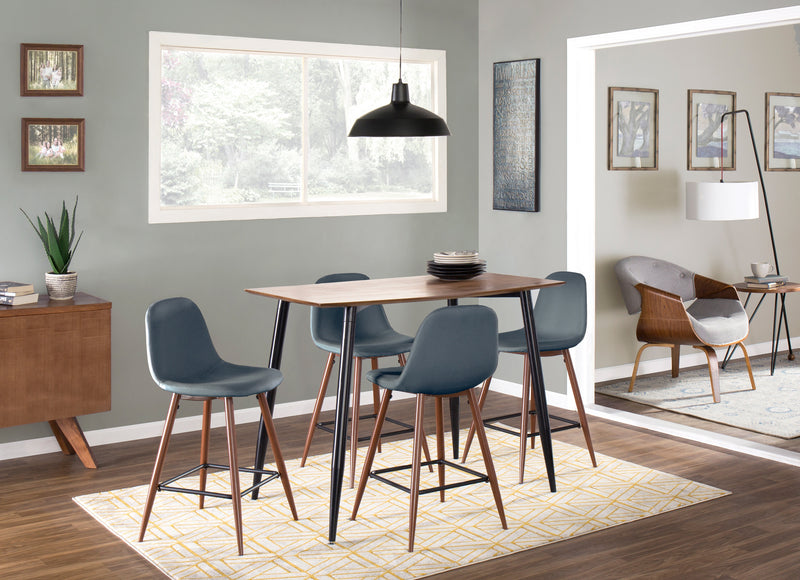 Tabouret moderne du milieu du 20e siècle Pebble de hauteur comptoir en tissu bleu - ensemble de 2