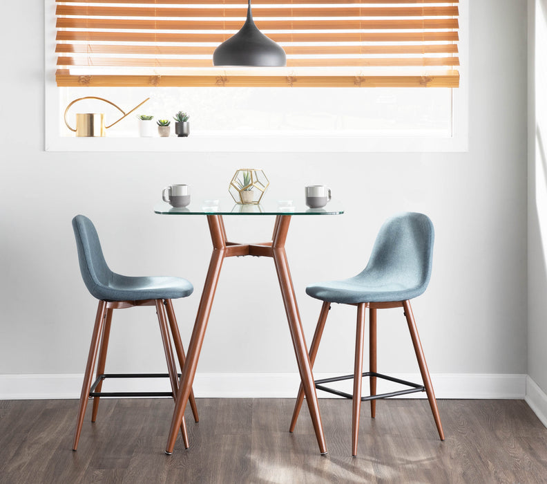 Tabouret moderne du milieu du 20e siècle Pebble de hauteur comptoir en tissu bleu - ensemble de 2