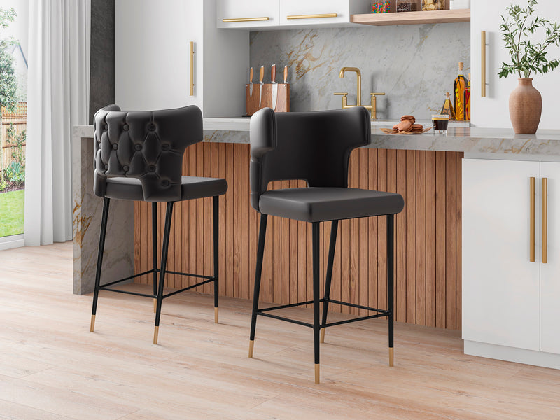 Tabouret bar Holguin de Manhattan Comfort de hauteur comptoir de 37 po avec dossier capitonné - gris
