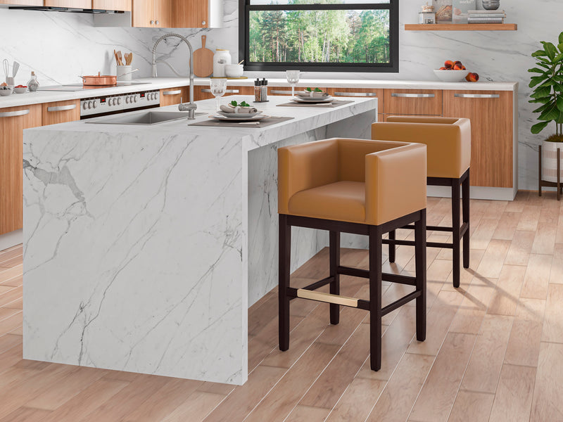 Tabouret bar Kingsley de Manhattan Comfort de hauteur comptoir de 34 po en hêtre - chameau et noyer foncé
