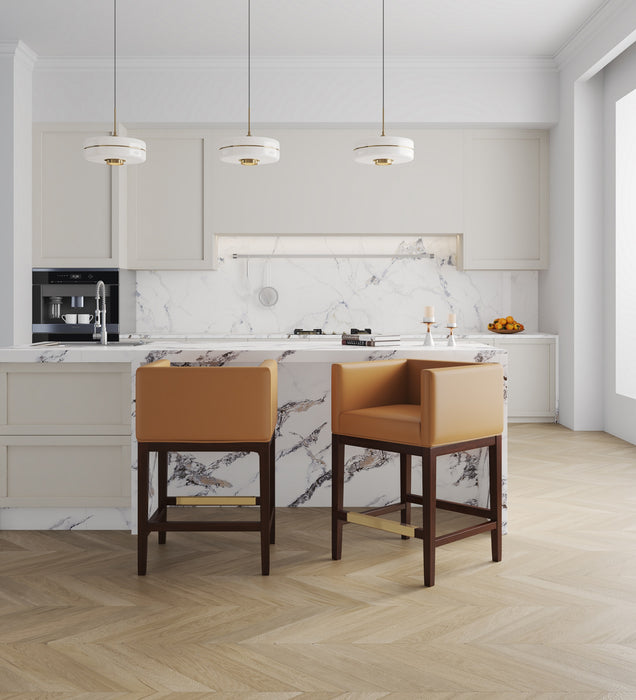 Tabouret bar Kingsley de Manhattan Comfort de hauteur comptoir de 34 po en hêtre - chameau et noyer foncé