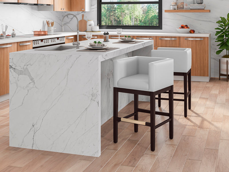 Tabouret bar Kingsley de Manhattan Comfort de hauteur comptoir de 34 po en hêtre - ivoire et noyer foncé