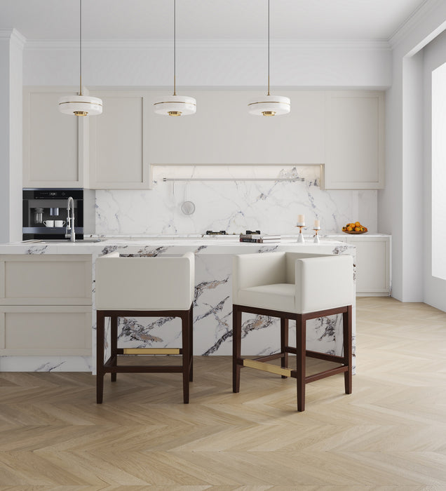 Tabouret bar Kingsley de Manhattan Comfort de hauteur comptoir de 34 po en hêtre - ivoire et noyer foncé