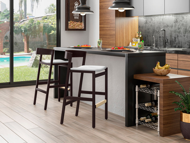 Tabouret bar Klismos de Manhattan Comfort de hauteur comptoir de 36,75 po en hêtre - ivoire et noyer foncé