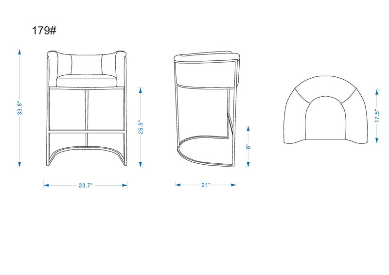 Tabouret bar Cosmopolitan de Manhattan Comfort de hauteur comptoir de 33,8 po en métal - gris et noir