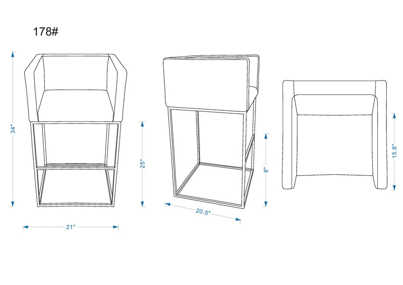 Tabouret bar Embassy de Manhattan Comfort de hauteur comptoir de 34 po en métal - gris et noir