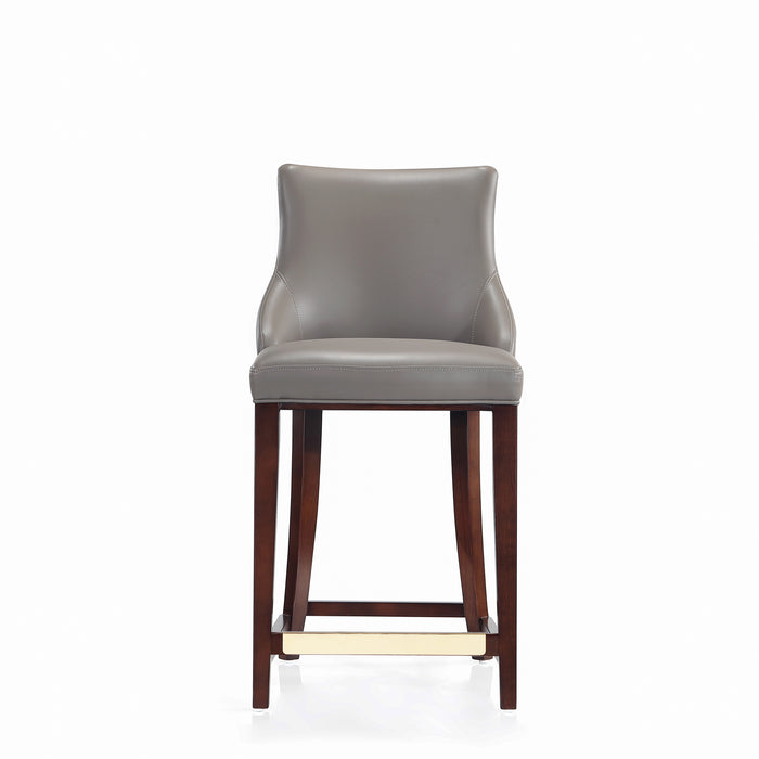 Tabouret bar moderne Shubert de Manhattan Comfort de hauteur comptoir avec revêtement en similicuir et pattes en hêtre - taupe foncé