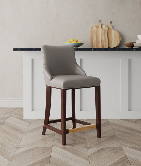 Tabouret bar moderne Shubert de Manhattan Comfort de hauteur comptoir avec revêtement en similicuir et pattes en hêtre - taupe foncé
