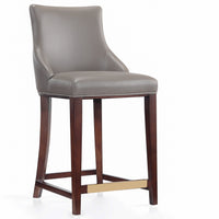 Tabouret bar moderne Shubert de Manhattan Comfort de hauteur comptoir avec revêtement en similicuir et pattes en hêtre - taupe foncé
