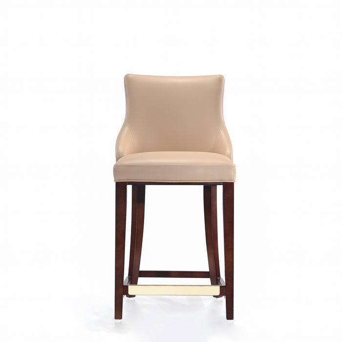 Tabouret bar moderne Shubert de Manhattan Comfort de hauteur comptoir avec revêtement en similicuir et pattes en hêtre - tan