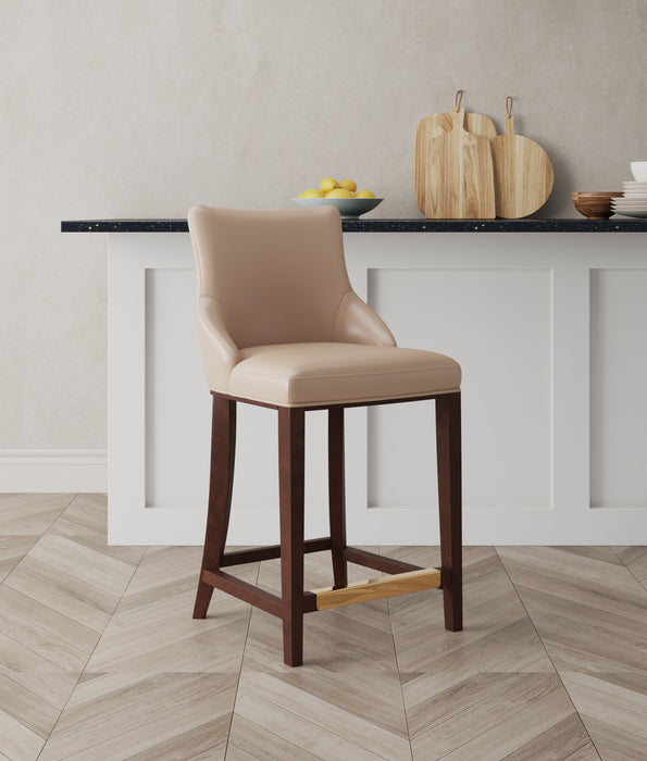 Tabouret bar moderne Shubert de Manhattan Comfort de hauteur comptoir avec revêtement en similicuir et pattes en hêtre - tan