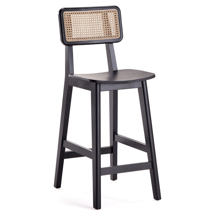 Tabouret bar Versailles de Manhattan Comfort de hauteur comptoir - noir et canne naturelle