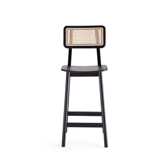 Tabouret bar Versailles de Manhattan Comfort de hauteur comptoir - noir et canne naturelle