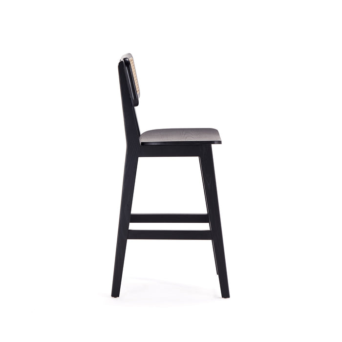 Tabouret bar Versailles de Manhattan Comfort de hauteur comptoir - noir et canne naturelle