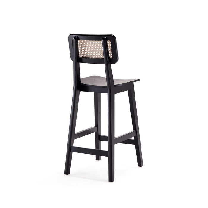Tabouret bar Versailles de Manhattan Comfort de hauteur comptoir - noir et canne naturelle