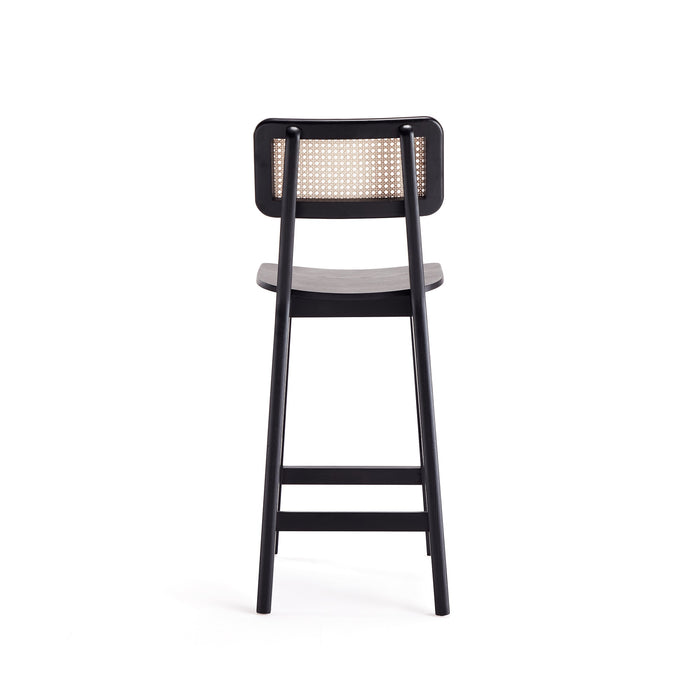 Tabouret bar Versailles de Manhattan Comfort de hauteur comptoir - noir et canne naturelle