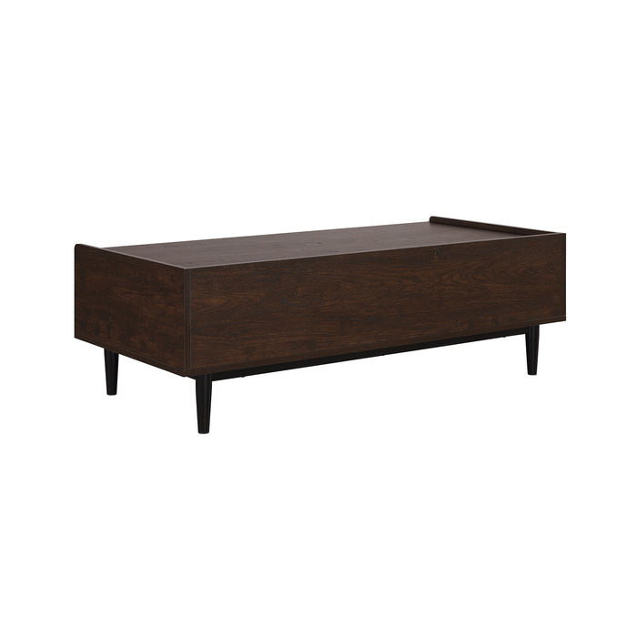 Table à café moderne Duane de Manhattan Comfort avec cannelures, tiroir et tablette - brun foncé et noire