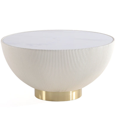 Manhattan Comfort Modern Anderson Coffee Table Upholstered Leatherette with Ceramic Faux Marble Tabl|Table à café moderne Anderson de Manhattan Comfort avec revêtement en similicuir et dessus de table