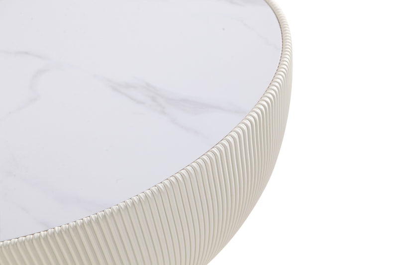 Table à café moderne Anderson de Manhattan Comfort avec revêtement en similicuir et dessus de table en imitation de marbre en céramique - crème