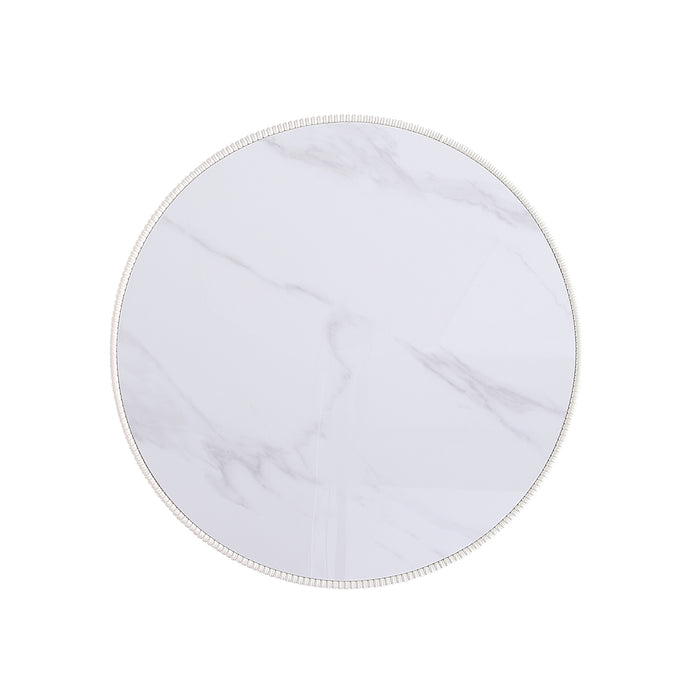 Table à café moderne Anderson de Manhattan Comfort avec revêtement en similicuir et dessus de table en imitation de marbre en céramique - crème