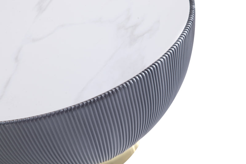 Table à café moderne Anderson de Manhattan Comfort avec revêtement en similicuir et dessus de table en imitation de marbre en céramique - grise