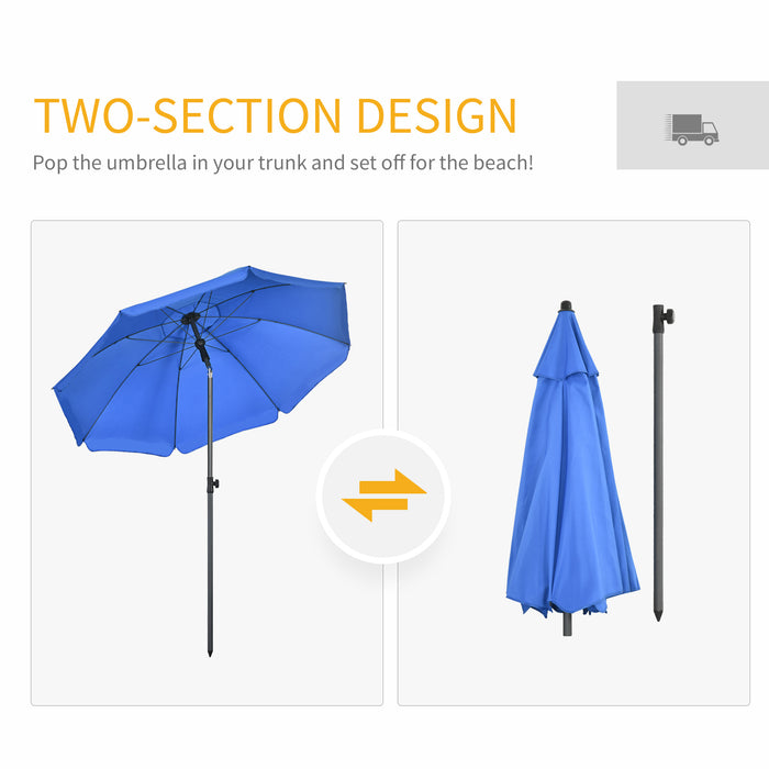 Outsunny Parapluie De Plage Exterieur De 6 Pieds Avec Canopee Inclinable Uv50+, Bleu