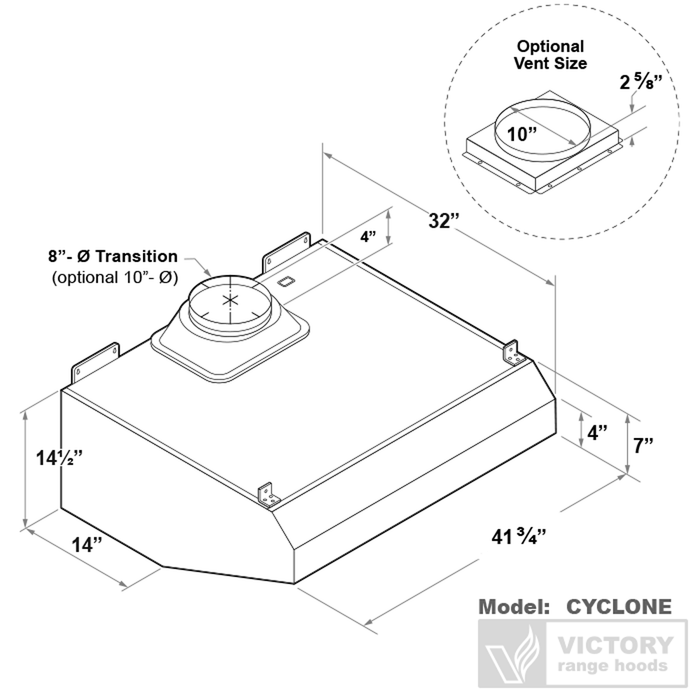 Hotte de cuisinière extérieure pour barbecue Victory de 42 po et de 1200 pi3/min en acier inoxydable - Cyclone-42