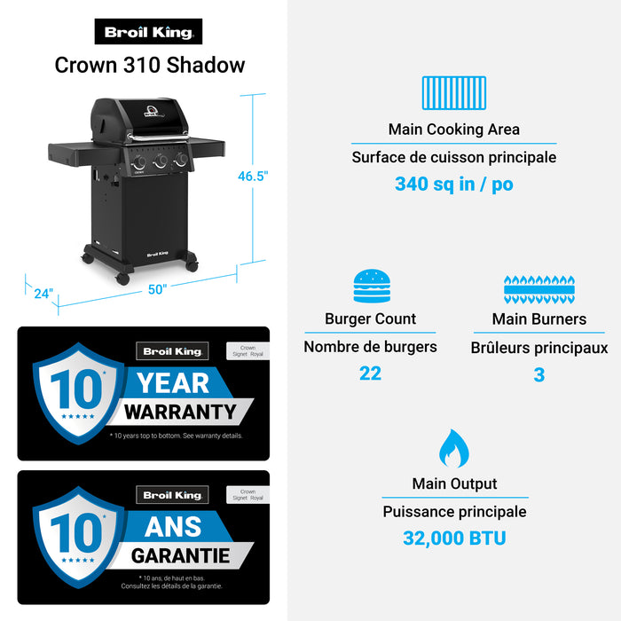 Broil King Crown 310 Shadow 4-bruleurs 32 000 BTU Barbecue a gaz propane - 864054