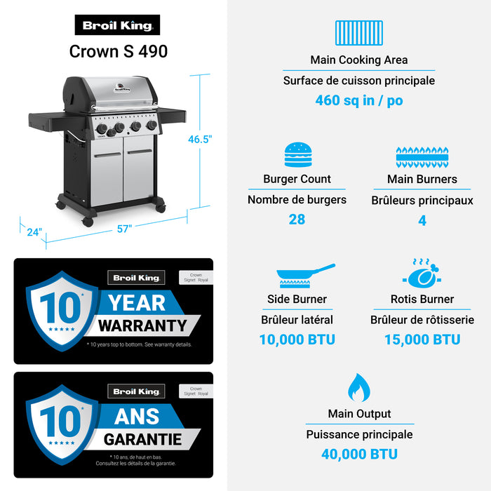 Broil King Crown S 440 4-bruleurs 40 000 BTU Barbecue a gaz naturel - 865367