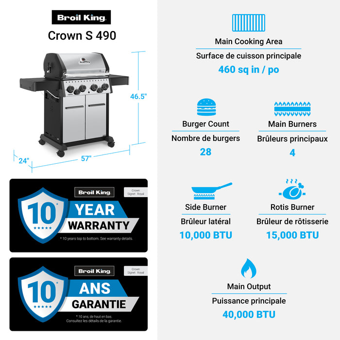 Broil King Crown S 490 4-bruleurs 40 000 BTU Barbecue a gaz propane - 865384