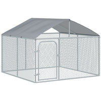 Pawhut Chenil D'exterieur Pour Chien En Metal, Enclos Niche Parc Pour Animaux De Compagnie Avec Serr