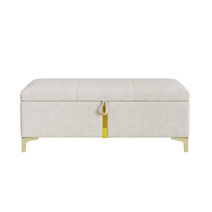 Ensemble De Chambre Nicole 2 Pieces Avec Lit Plateforme Tapisse Et Banc Coffre, Taille Queen, Beige