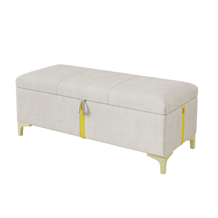Ensemble De Chambre Nicole 2 Pieces Avec Lit Plateforme Tapisse Et Banc Coffre, Taille Queen, Beige