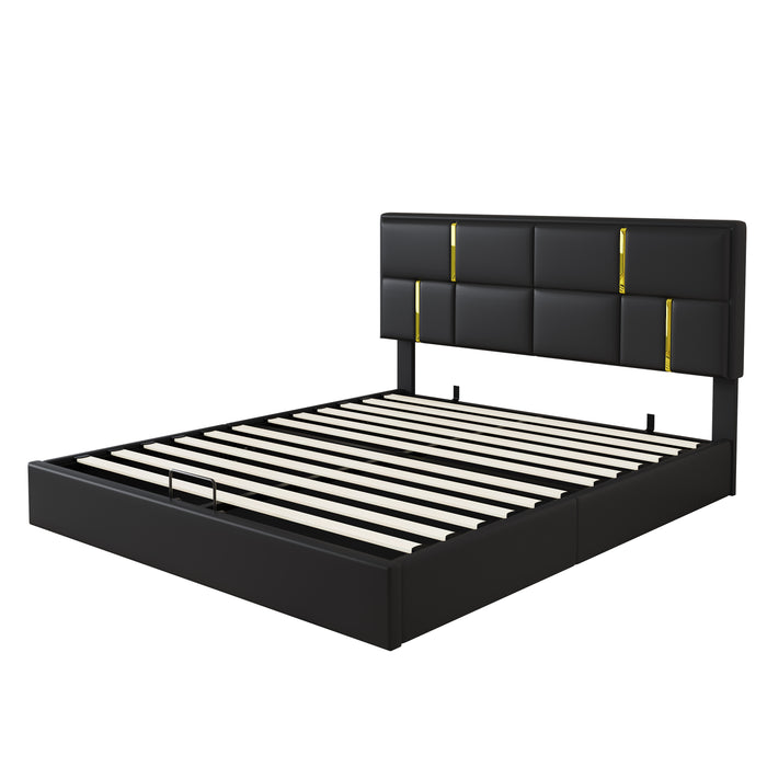 Ensemble De Chambre Nicole 2 Pieces Avec Lit Plateforme Tapisse Et Banc Coffre, Taille Queen, Noir