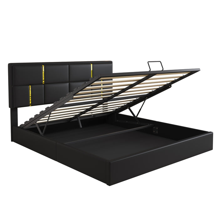 Ensemble De Chambre Nicole 2 Pieces Avec Lit Plateforme Tapisse Et Banc Coffre, Taille Queen, Noir