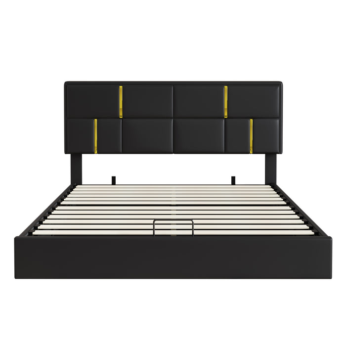 Lit Plateforme Joyce Tapisse Avec Rangement Hydraulique Et Cadre En Velours, Taille Queen, Noir