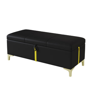 Banc Coffre De Rangement Tony En Velours Doux Avec Pieds Metalliques, Noir