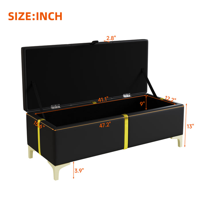 Banc Coffre De Rangement Tony En Velours Doux Avec Pieds Metalliques, Noir