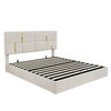Lit Plateforme Joyce Tapisse Avec Rangement Hydraulique Et Cadre En Velours, Taille Queen, Beige