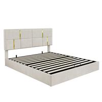 Lit Plateforme Joyce Tapisse Avec Rangement Hydraulique Et Cadre En Velours, Taille Queen, Beige