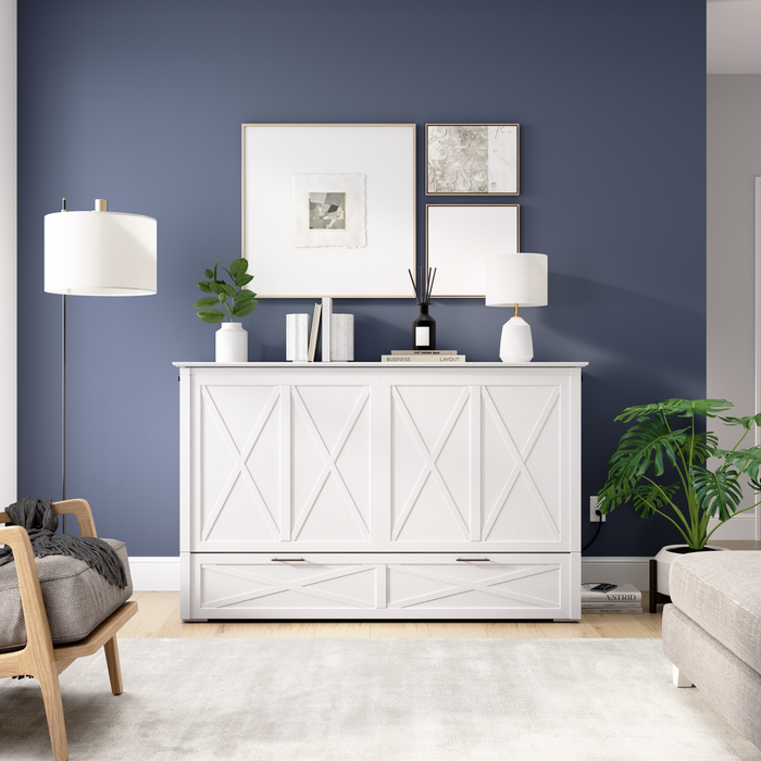 Lit armoire avec matelas à trois plis Key West, chêne blanc - format grand lit