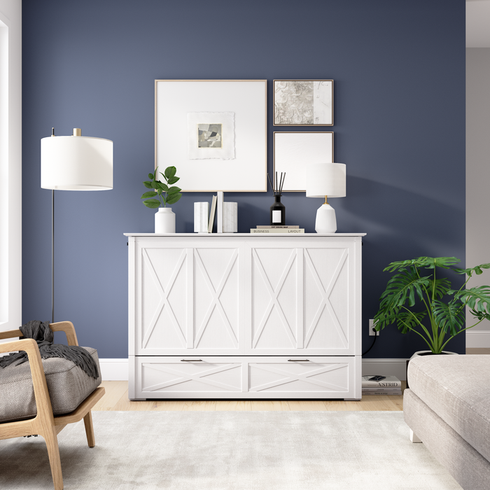 Lit armoire avec matelas à trois plis Key West, chêne blanc - format lit double