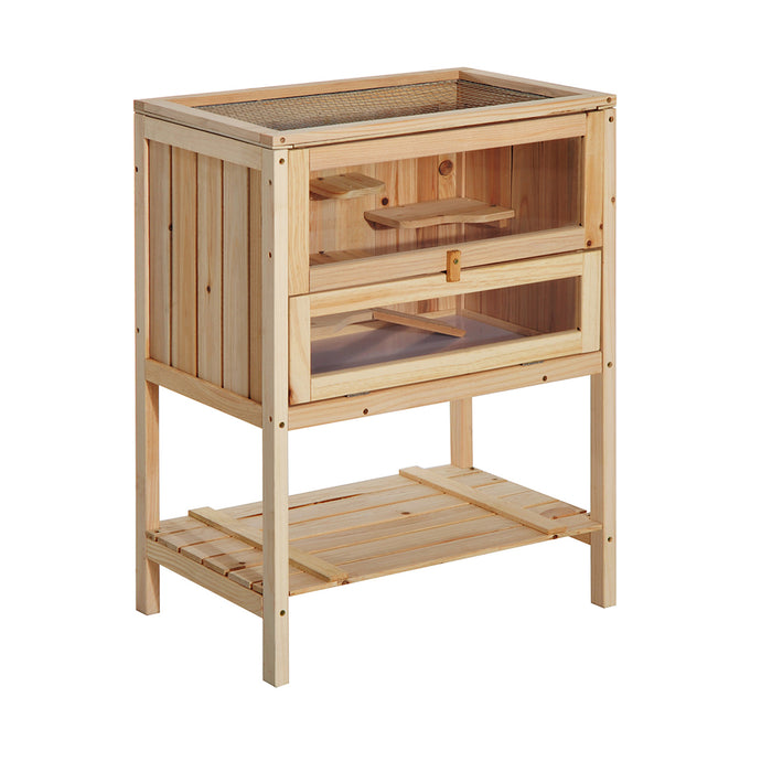 Pawhut D51-049 Cage De Hamster En Bois De Sapin Souris Rats Petits Animaux Exercice Maison De Jeu Avec 3 Niveaux
