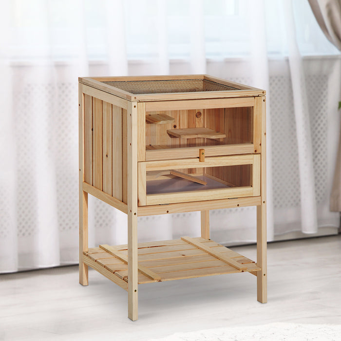 Pawhut D51-049 Cage De Hamster En Bois De Sapin Souris Rats Petits Animaux Exercice Maison De Jeu Avec 3 Niveaux