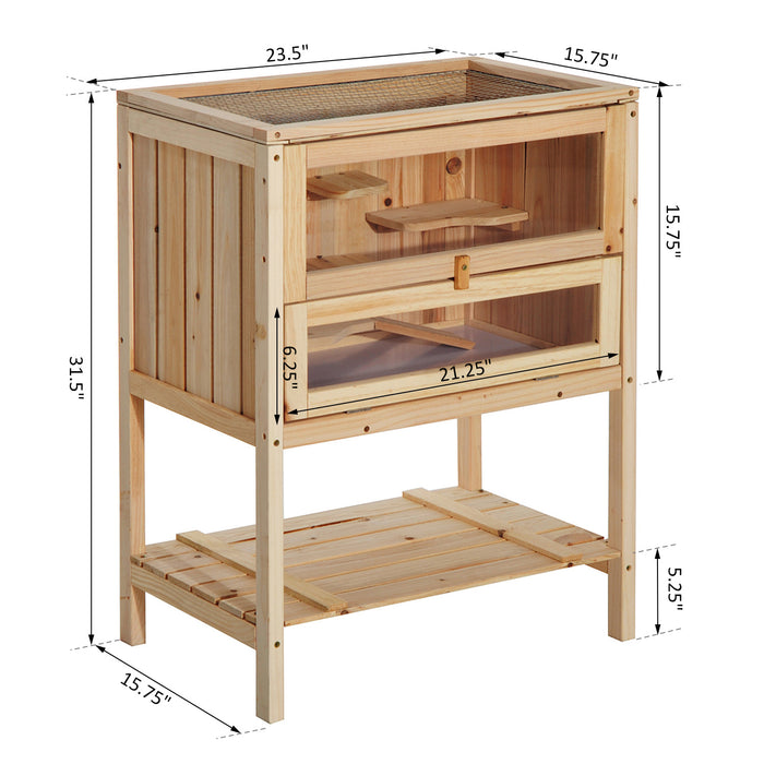 Pawhut D51-049 Cage De Hamster En Bois De Sapin Souris Rats Petits Animaux Exercice Maison De Jeu Avec 3 Niveaux