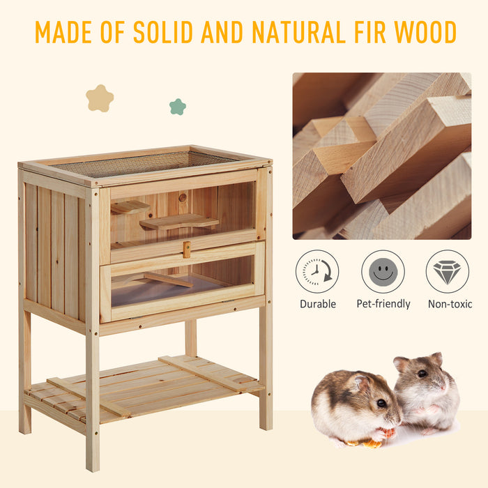 Pawhut D51-049 Cage De Hamster En Bois De Sapin Souris Rats Petits Animaux Exercice Maison De Jeu Avec 3 Niveaux