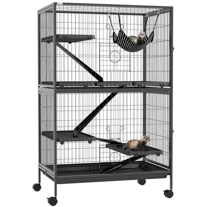 Pawhut Cage Roulante A 5 Niveaux Pour Petits Animaux, Cage Pour Cochon D'inde, Furet, Chinchilla, Chaton, Lapin, Petite Maison De Jeu Pour Animaux De Compagnie Avec Hamac, Plateau Amovible, Gris